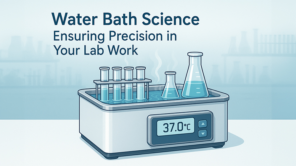 Group of technicians in a lab discussing water bath science and its impact on precision.