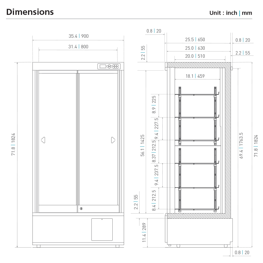 vaccine storage fridge MPR-S313 Dimensional Drawing