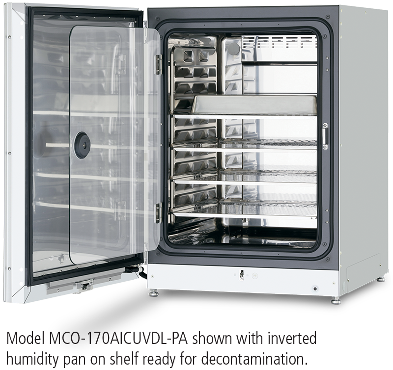Incubator MCO-170AICUVL-PA shown with inverted humidity pan