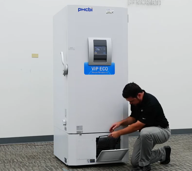 Man inspecting the VIP ECO ultra-low temperature freezer