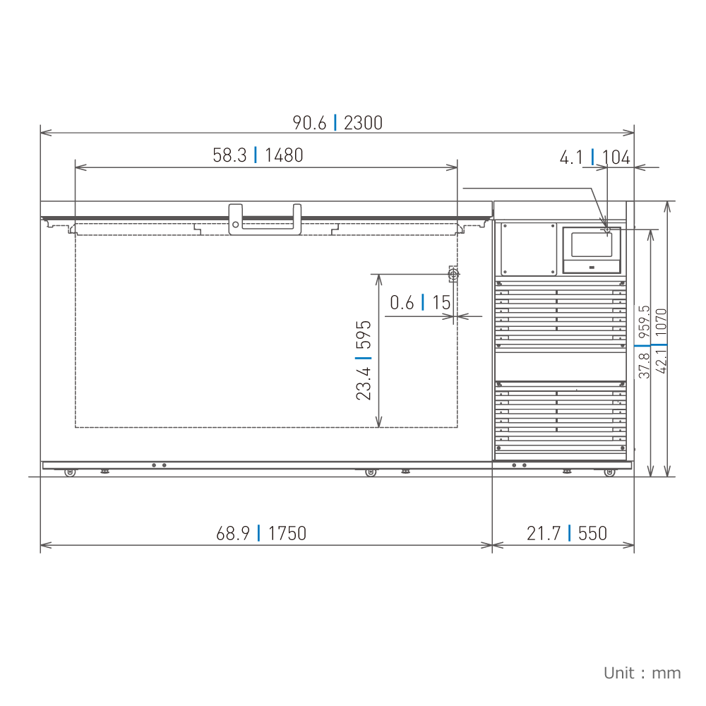 ultra-low temperature chest freezer MDF-DC700VXC Dimensional Drawing